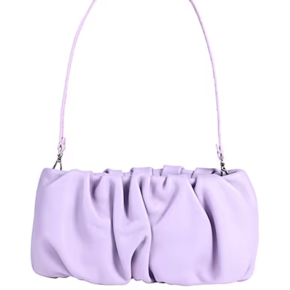 STAUD Purple Ruched Shoulder Bag with Silver Hardware